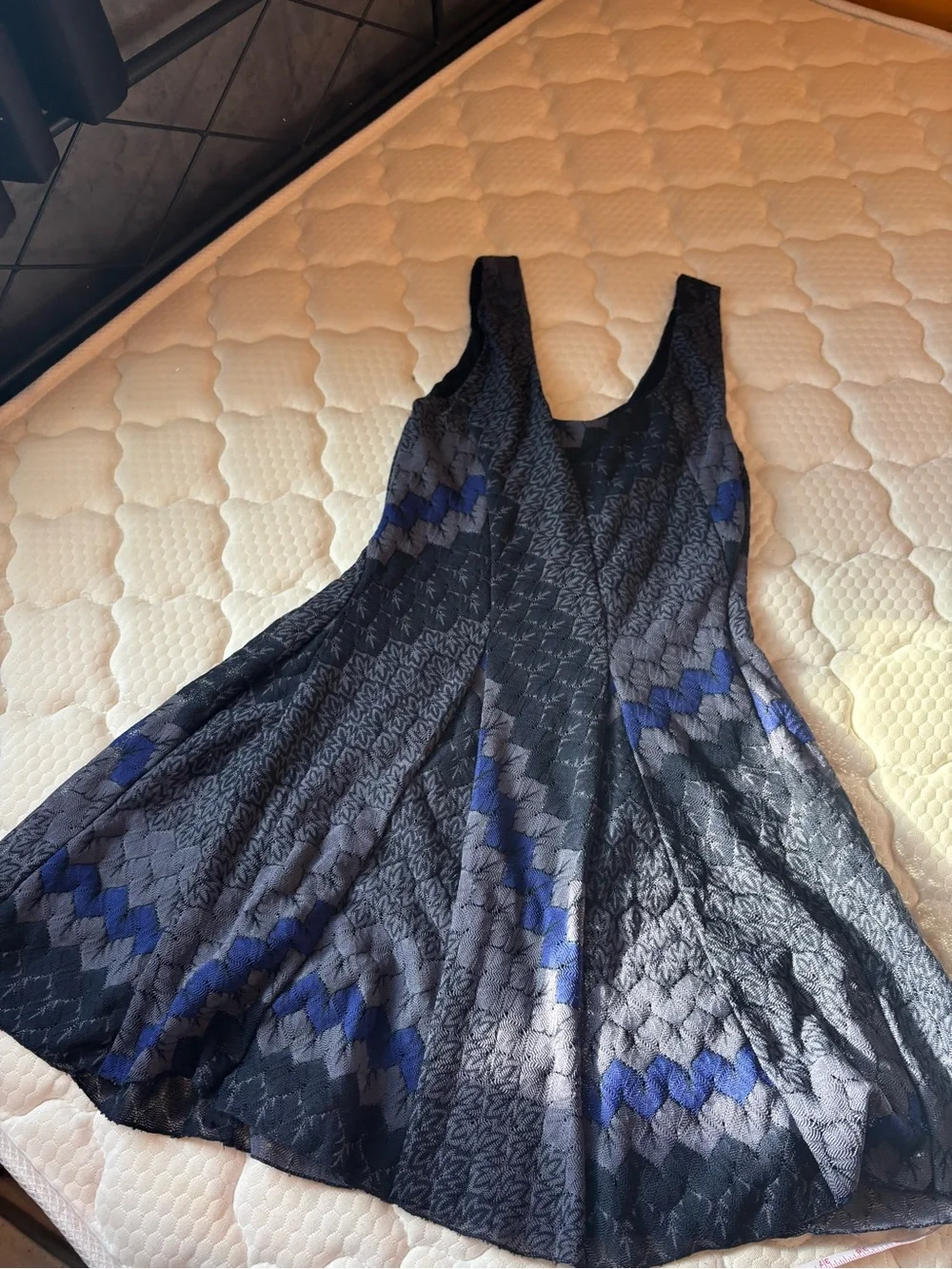 Free People Textured Sleeveless Dress in Black & Navy